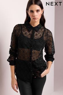 Black - Crochet Shirt (C07239) | kr640