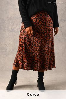 Live Unlimited Curve Tan Brown Leopard Print Bias Cut Skirt (C07465) | 79 €