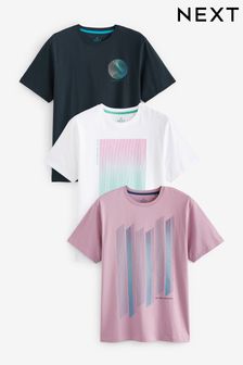 粉彩線條多色 - 3件包 - 印花T恤 (C07514) | HK$388