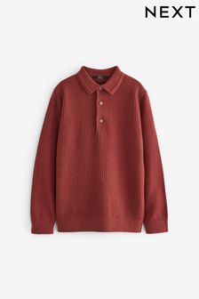 Plum Purple Long Sleeve Knitted Textured Polo Shirt (3-16yrs) (C07694) | €10 - €15