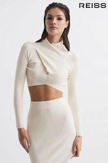 Reiss White Elsie High Neck Cropped Co Ord Top (C07739) | €195