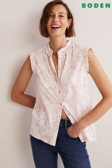Boden Pink Daphne Frilly Sleeveless Shirt (C07742) | SGD 74