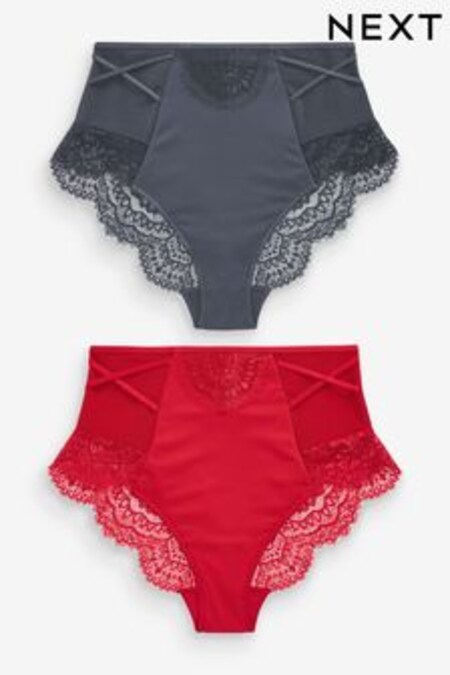 Red/Grey High Rise Tummy Control Lace Knickers 2 Pack (C07786) | 36 €