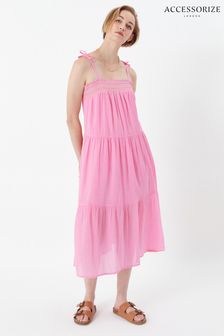 Accessorize Pink Smocked Tiered Maxi Dress (C07865) | ₪ 233