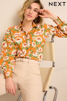 Orange Floral Print Slim Fitting Signature Long Sleeve Shirt (C07883) | €27