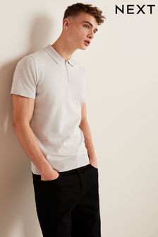 Silver Knitted Zip Polo Shirt (C07893) | 16 €
