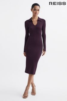 Reiss Purple Ronnie Collared Knitted Bodycon Dress (C07958) | OMR141