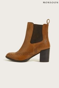 Monsoon Natural Classic Leather Heeled Brogue Boots (C08099) | 115 €