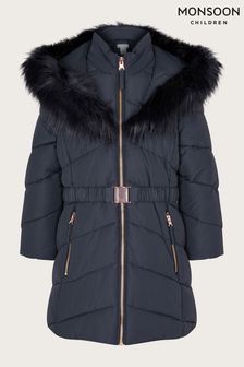 Monsoon Blue Belted Faux Fur Hooded Coat (C08177) | €80 - €93