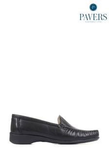 Pavers Wide Fit Black Leather Loafers (C08440) | $76