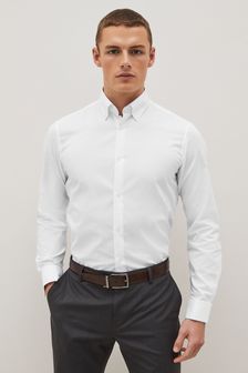 White Slim Fit Double Cuff Easy Care Oxford Shirt (C08596) | 9,960 Ft