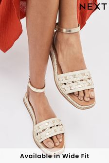 Weiß - Forever Comfort® Leather Woven Detail Sandals With Ankle Strap (C08645) | 53 €