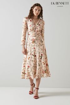 LK Bennett Gabrielle Camelia Cream Print Silk Midi Dress (C08713) | 305 €