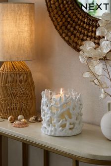 White Coastal Coral Textured Hurricane Candle Holder (C08723) | AED109