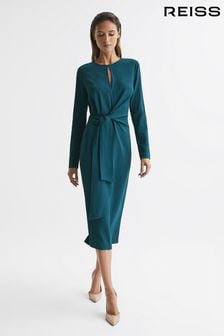 Reiss Teal Valentina Tie Waist Bodycon Midi Dress (C08759) | 306 €