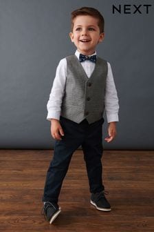 Grey Dogtooth Waistcoat, Shirt, Trousers & Bow Tie Set (3mths-9yrs) (C08804) | TRY 1.294 - TRY 1.466