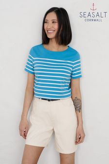 Seasalt Cornwall Sailor T-Shirt mit Streifen, Blau (C08865) | 15 €