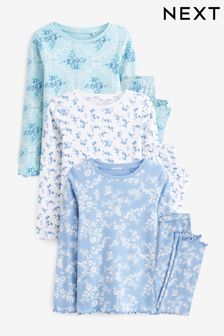 Cream/Blue Floral Pyjamas 3 Pack (9mths-16yrs) (C08923) | $61 - $83
