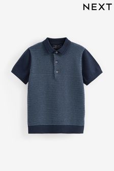 Indigo Blue Knitted Short Sleeve Textured Polo Shirt (3-16yrs) (C08958) | €6.50 - €9