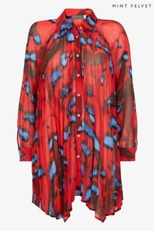 Mint Velvet Red Ashley Print Longline Shirt (C08997) | ₪ 414