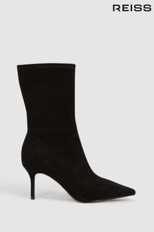 Reiss Black Caley Pointed Kitten Heel Suede Boots (C09128) | €260