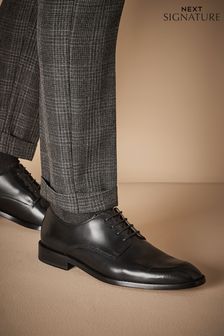Czarny - Sznurowe buty derby z skórzaną podeszwą Signature (C09192) | 600 zł