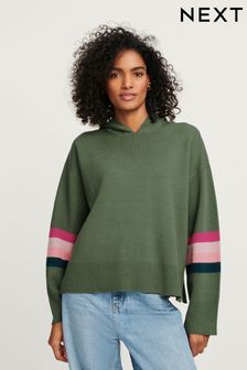 Kaki zelena - Udoben pulover s kapuco (C09249) | €15