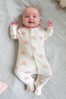 JoJo Maman Bébé Cream Rainbow Print Zip Baby Sleepsuit (C09282) | SGD 39