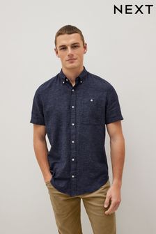 Dark Blue Textured Short Sleeve Shirt (C09319) | $45