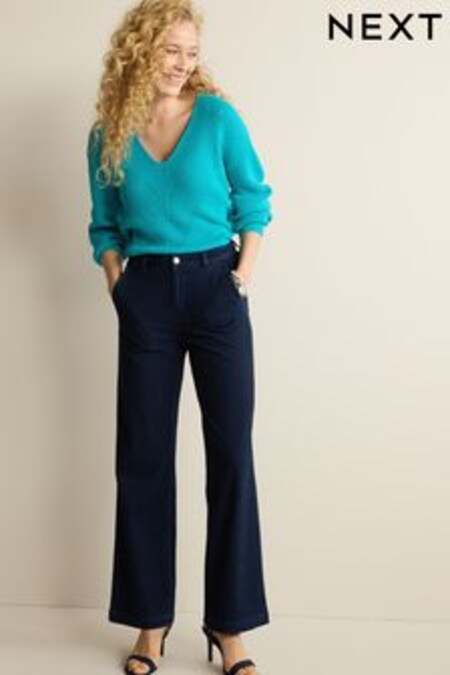 Rinse Blue Jersey Denim Wide Leg Jeans (C09396) | $63
