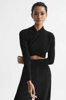 Reiss Black Elena Cross Front Crop Top (C09658) | €180