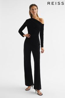 Reiss Black Ella Regular Fitted Velvet Jumpsuit (C09697) | ￥27,650