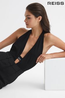 Reiss Black Tatianna Diamante-Embellished Plunge-Neck Bodysuit (C09731) | ₪ 714