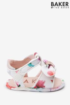 Baker By Ted Baker White Floral Print Bow Sandal Padders (C09867) | BGN50