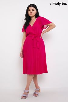 Simply Be Pink Chiffon Pleated Angel Sleeve Tie Waist Dress (C09902) | 60 €