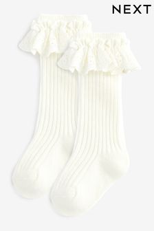 Ekru Krem Fırsat Fırfır Uzun Bebek Çorapları 2 Paket (0ay-2yıl) (C09916) | ₺ 150