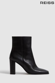 Reiss Black Casey Square Toe Block High heel Boot (C10223) | €70