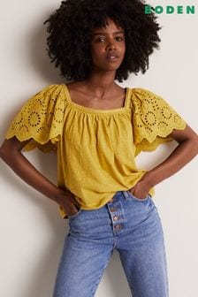 Boden Yellow Square Neck Woven Sleeve Top (C10371) | €26