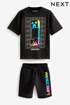  (C10436) | €30 - €42 Minecraft Nero/arcobaleno - Manica corta - Completo T-shirt e shorts con licenza (3-16 anni)