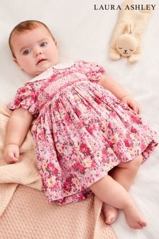 Laura Ashley Pink/Yellow Newborn Embroidered Smock Collar Prom Dress (C10573) | CHF 49 - CHF 53