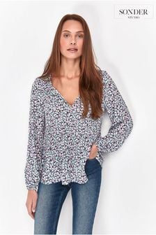 Sonder Studio Bluse mit Konfettidruck, Blau (C10772) | 20 €