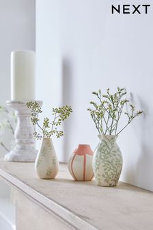 White & Pink Floral Print Ceramic Set of 3 Flower Vase (C10853) | €18