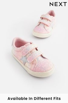 Pink Wide Fit (G) Glitter Star Trainers (C10881) | €14 - €16