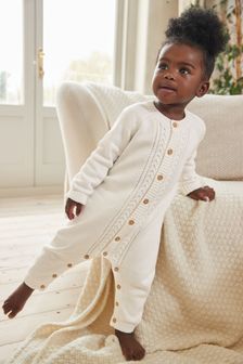 The White Company Organic Cable Knitted White Romper (C11254) | 17.50 BD
