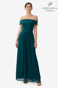 Zelena obleka iz krepa in šifona Adrianna Papell (C11326) | €150