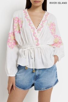 River Island Cream Embrodiered Batwing Top (C11573) | €21.50