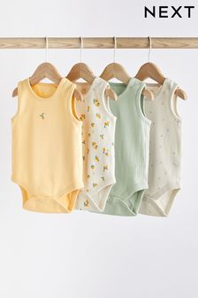Green/Ecru Baby Vest Bodysuits 4 Pack (C11575) | CHF 20 - CHF 26