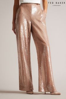 Ted Baker Pink Milleit PL Matte Sequin Wide Leg Trousers (C11580) | €224