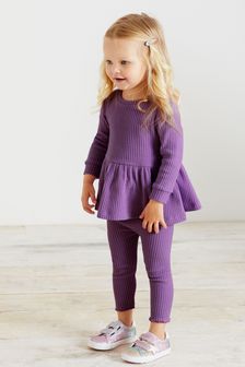 Purple Long Sleeve Knitted Peplum Leggings Set (3mths-7yrs) (C11593) | €22.50 - €28
