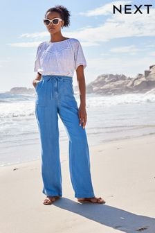 Умеренный синий - Широкие брюки из лиоцелла с завязкой на талии (C11650) | €39